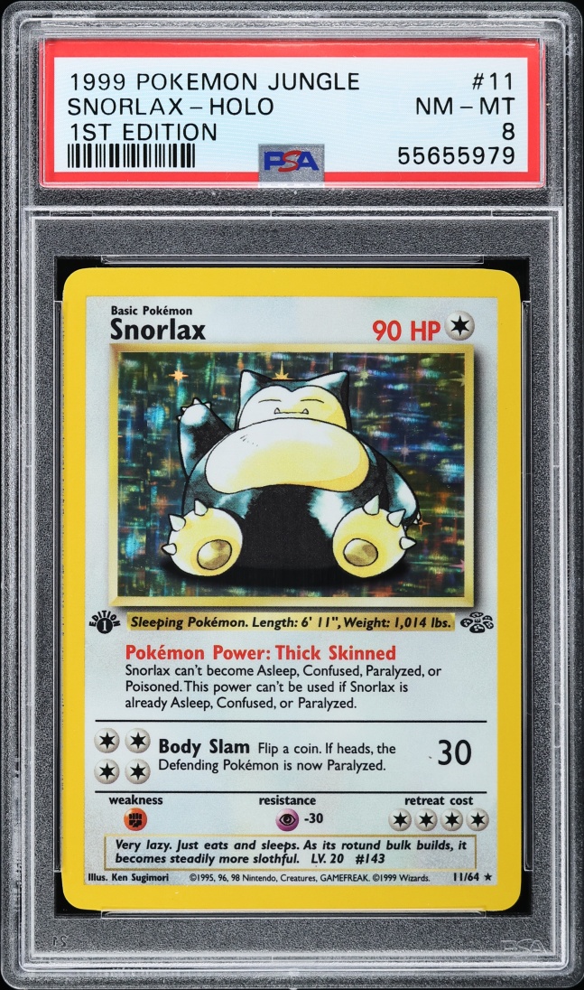 1999 Pokemon Jungle 1st Edition Holo Snorlax #11 PSA 8 NM-MT