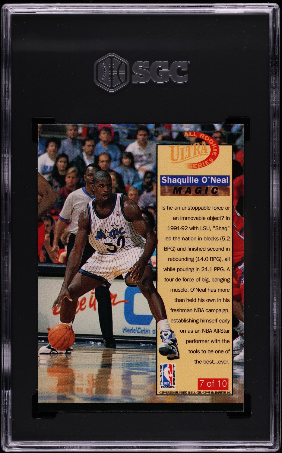 1992 Ultra All-Rookie Series Shaquille O'Neal ROOKIE #7 SGC 9 MINT