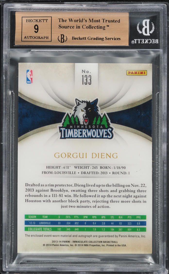2013 Immaculate Collection Gorgui Dieng ROOKIE PATCH AUTO /5 #133 BGS 9.5 GEM MINT