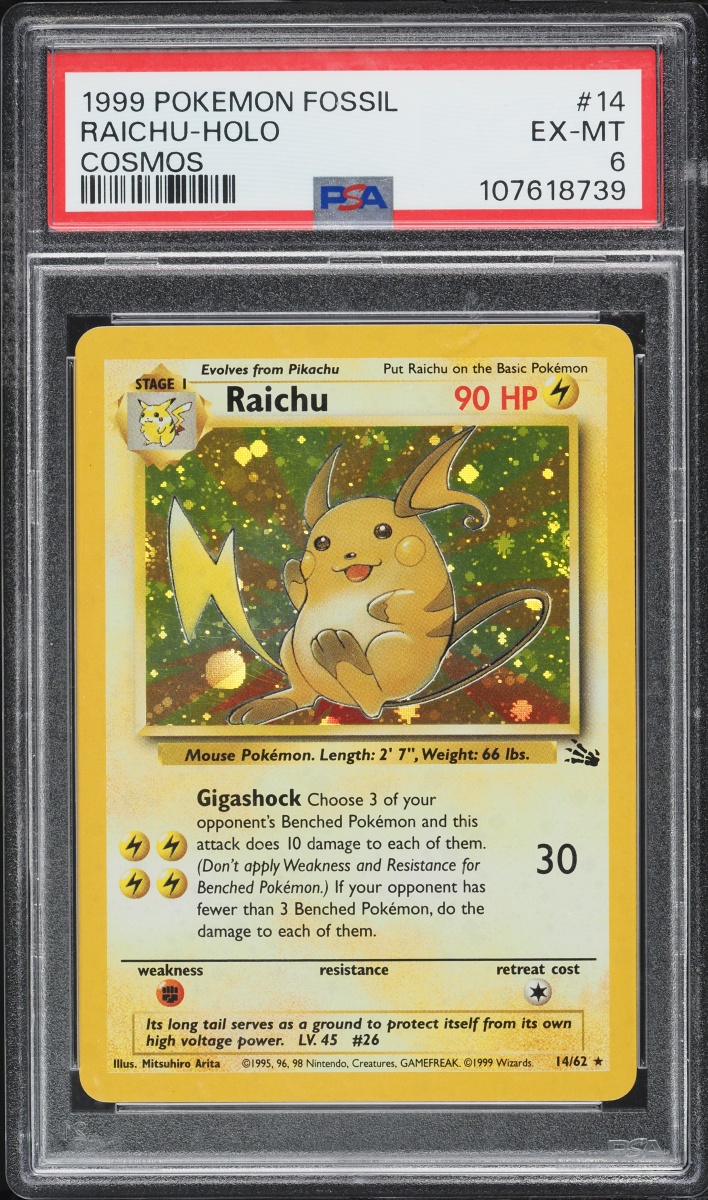 1999 Pokemon Fossil Cosmos Raichu-Holo #14 PSA 6 EXMT