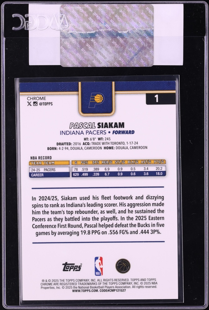 2025 Topps Chrome Red Refractor Pascal Siakam /5 #1 CGC AUTH - Photo 2