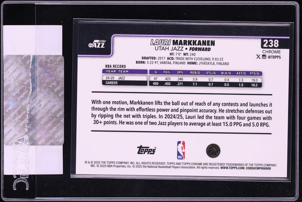 2025 Topps Chrome Red Refractor Lauri Markkanen 5/5 #238 CGC AUTH - Photo 2