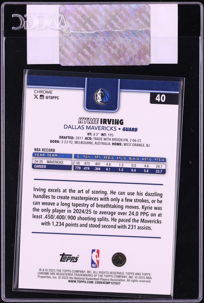 2025 Topps Chrome Red Refractor Kyrie Irving /5 #40 CGC AUTH - Photo 2