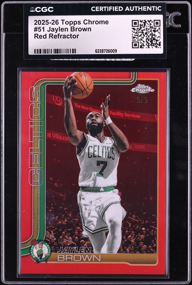 2025 Topps Chrome Red Refractor Jaylen Brown 5/5 #51 CGC AUTH
