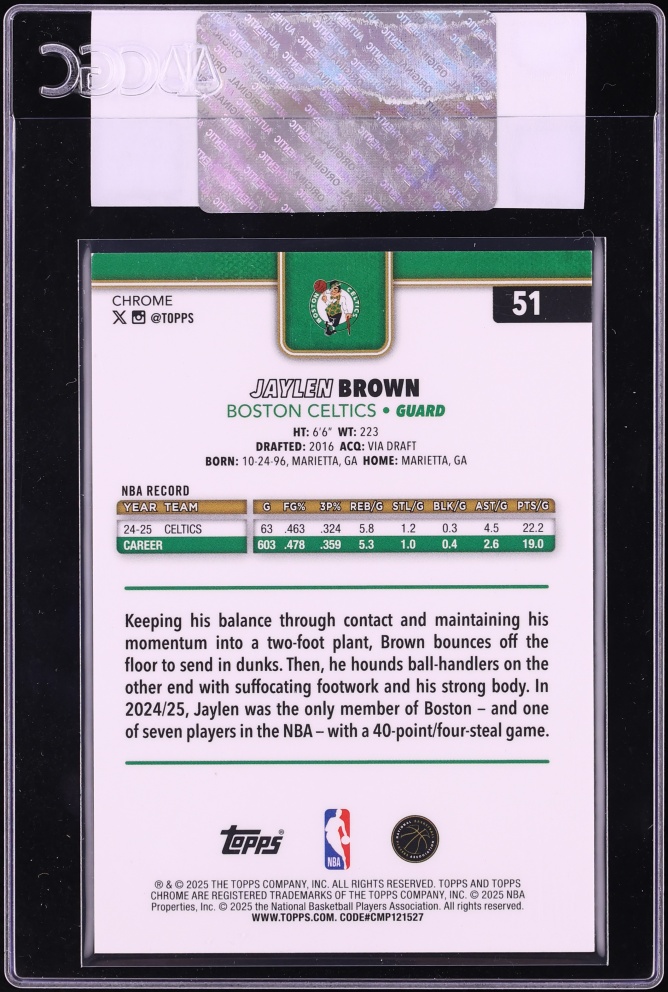 2025 Topps Chrome Red Refractor Jaylen Brown 5/5 #51 CGC AUTH - Photo 2