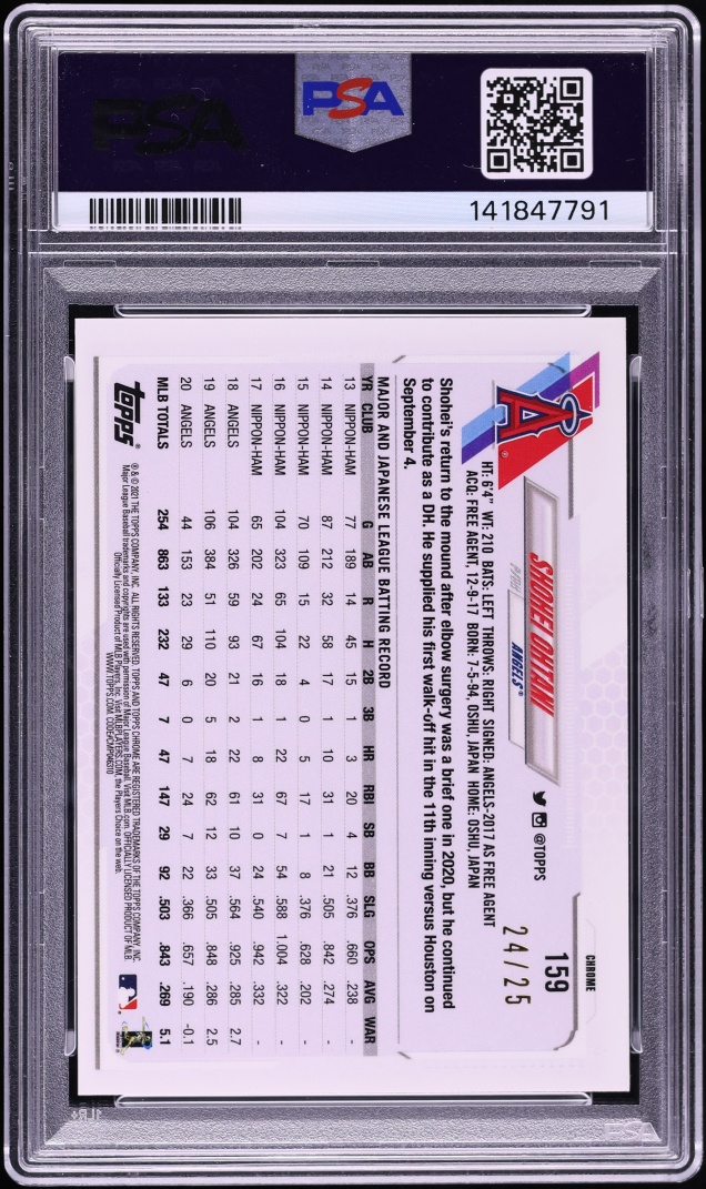 2021 Topps Chrome Orange Refractor Shohei Ohtani /25 #159 PSA 8 NM-MT