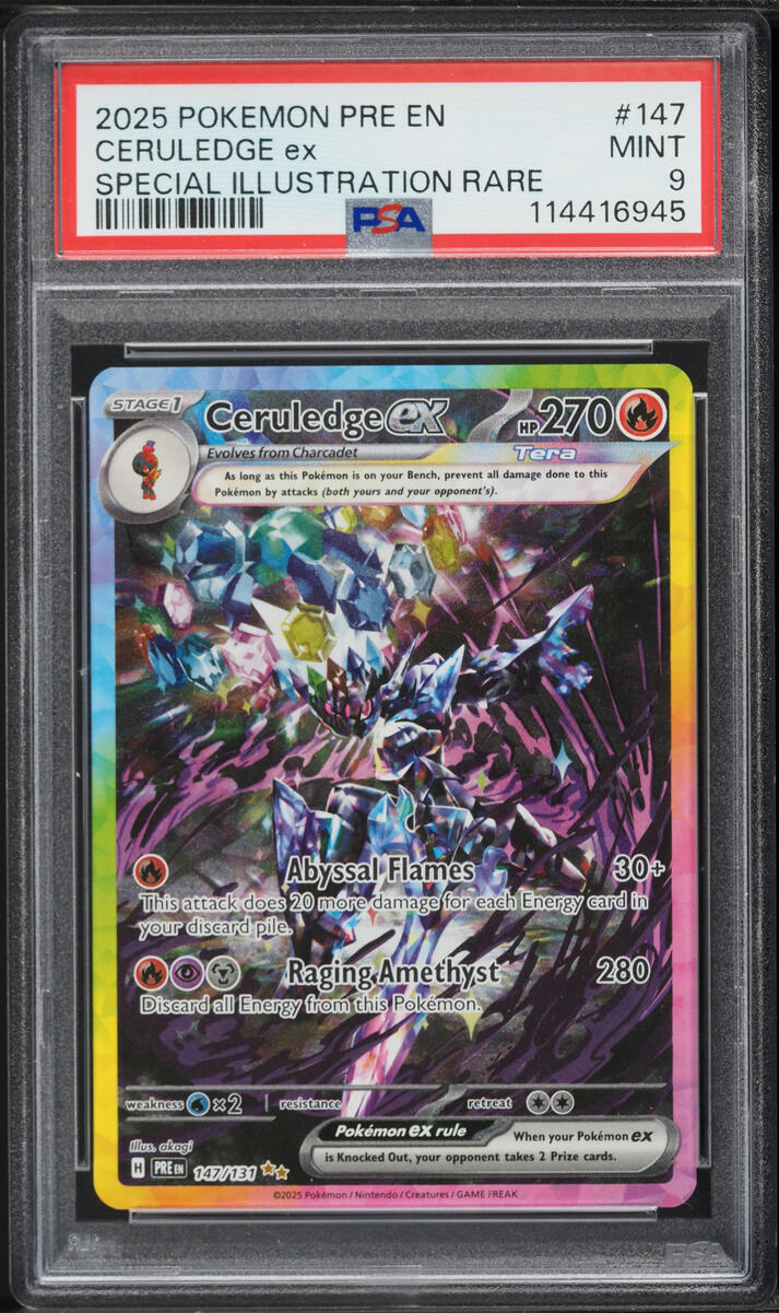 2025 Pokemon Scarlet & Violet Prismatic Evolutions SIR Ceruledge ex #147 PSA 9 MINT