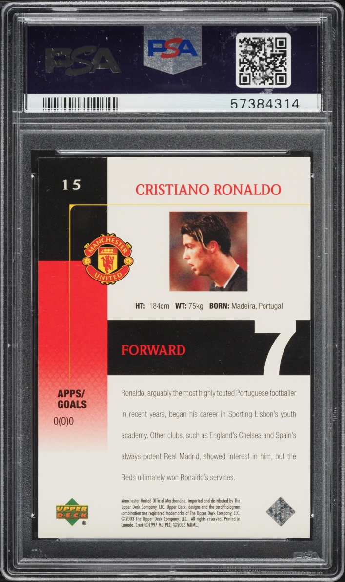 2003 Upper Deck Manchester United Cristiano Ronaldo ROOKIE #15 PSA 9 MINT