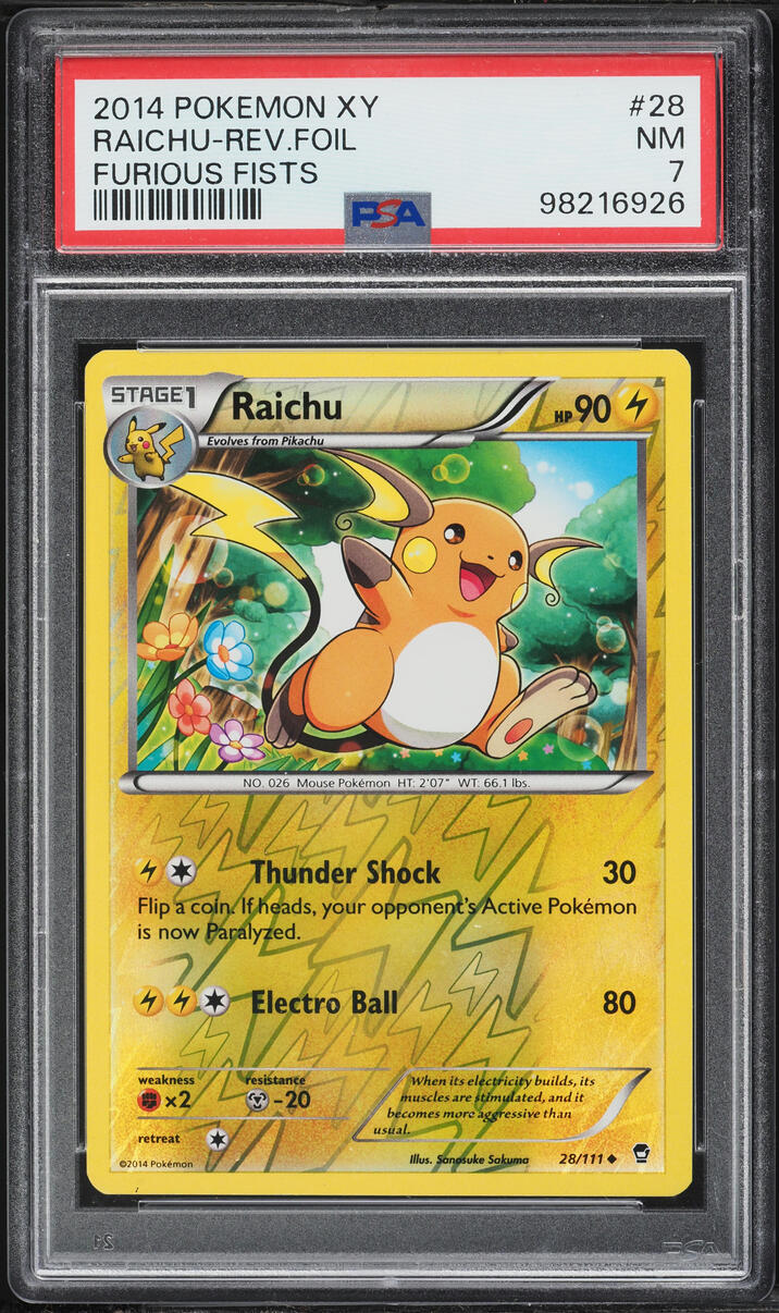 2014 Pokemon XY Furious Fists Reverse Holo Raichu #28 PSA 7 NRMT