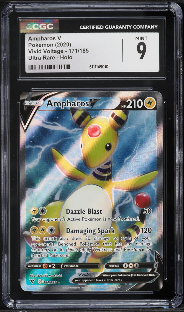 2020 Pokemon Sword & Shield Vivid Voltage Full Art Ampharos V #171 CGC 9 MINT