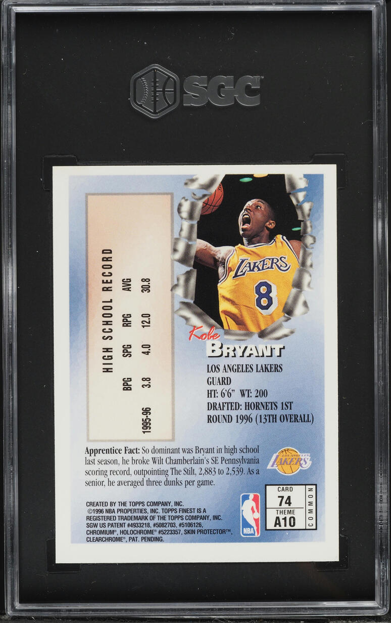 1996 Finest Bronze w/ Coating Kobe Bryant ROOKIE #74 SGC 7 NRMT