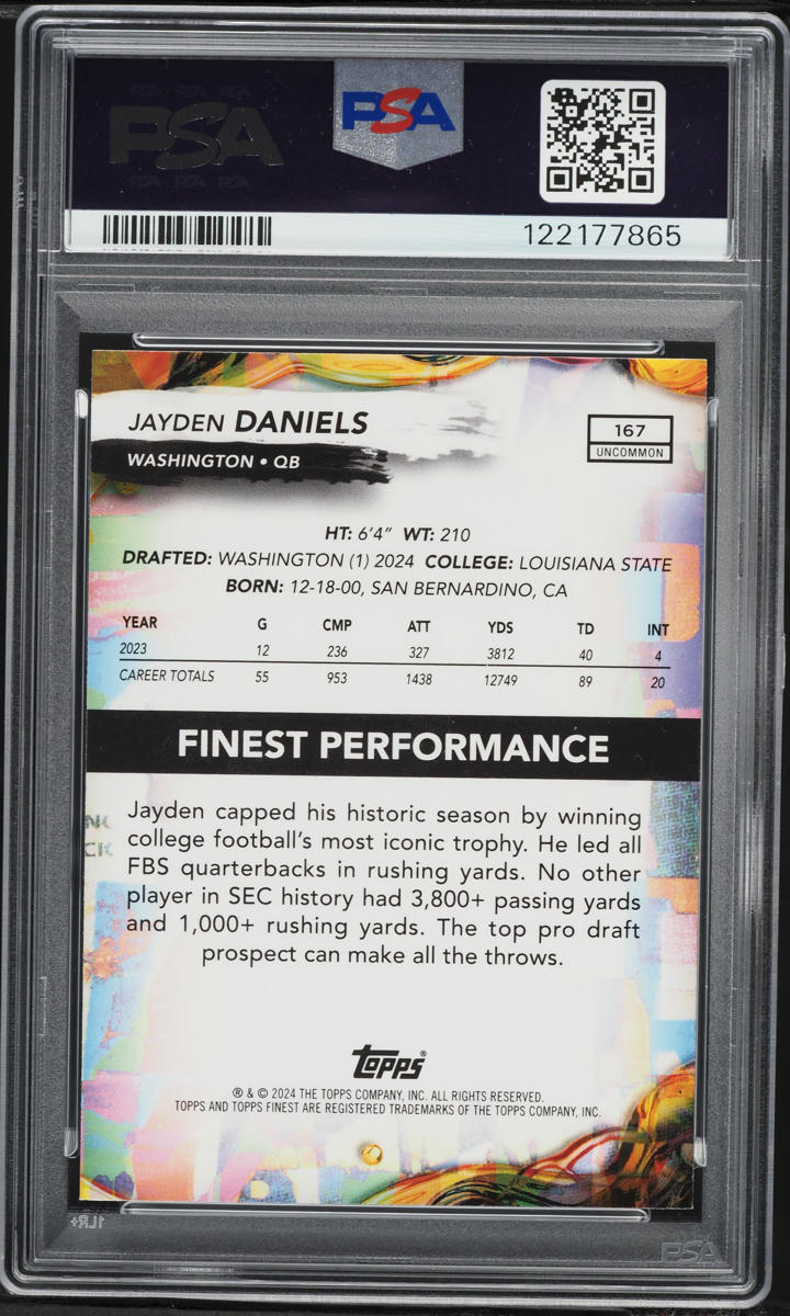 2024 Finest Jayden Daniels ROOKIE #167 PSA 10 GEM MINT