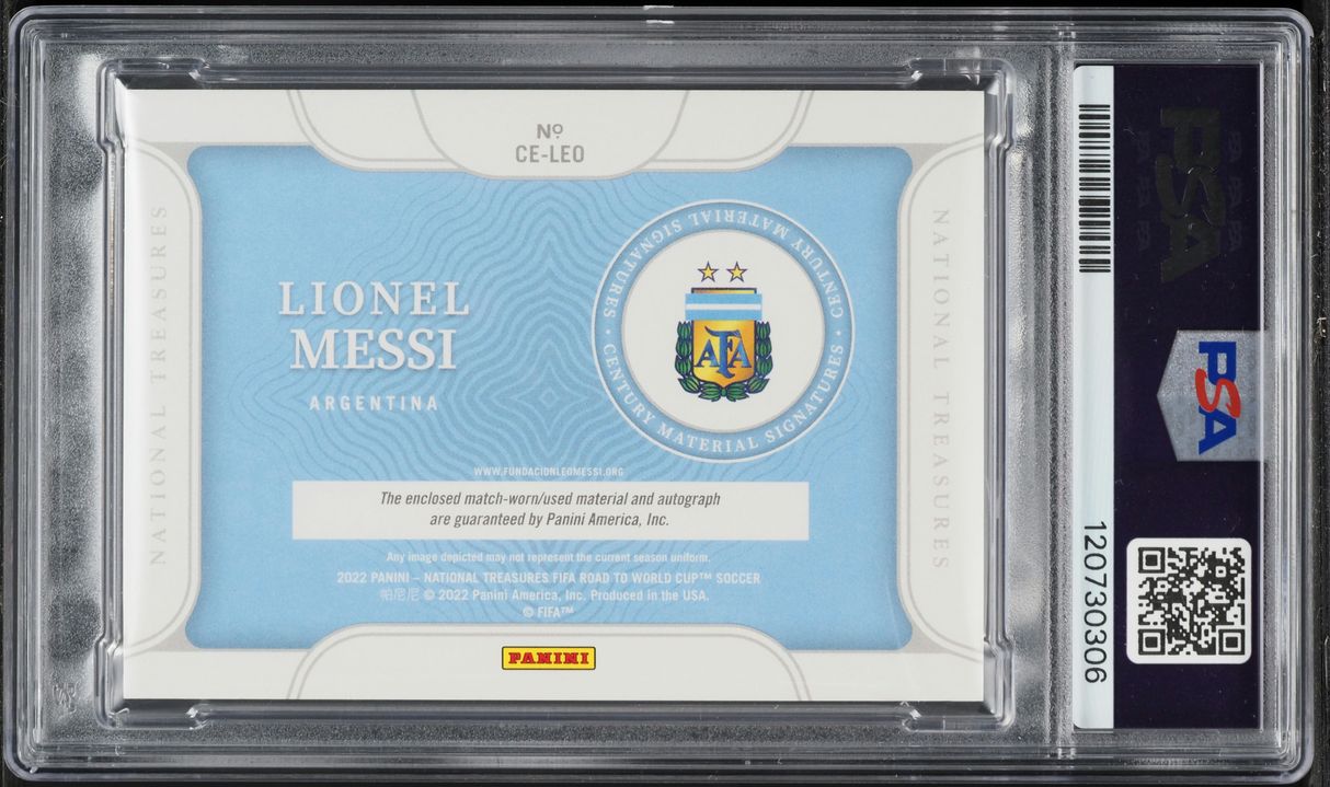 2022 National Treasures FIFA World Cup Qatar Lionel Messi PATCH AUTO /25 PSA 10 GEM MINT