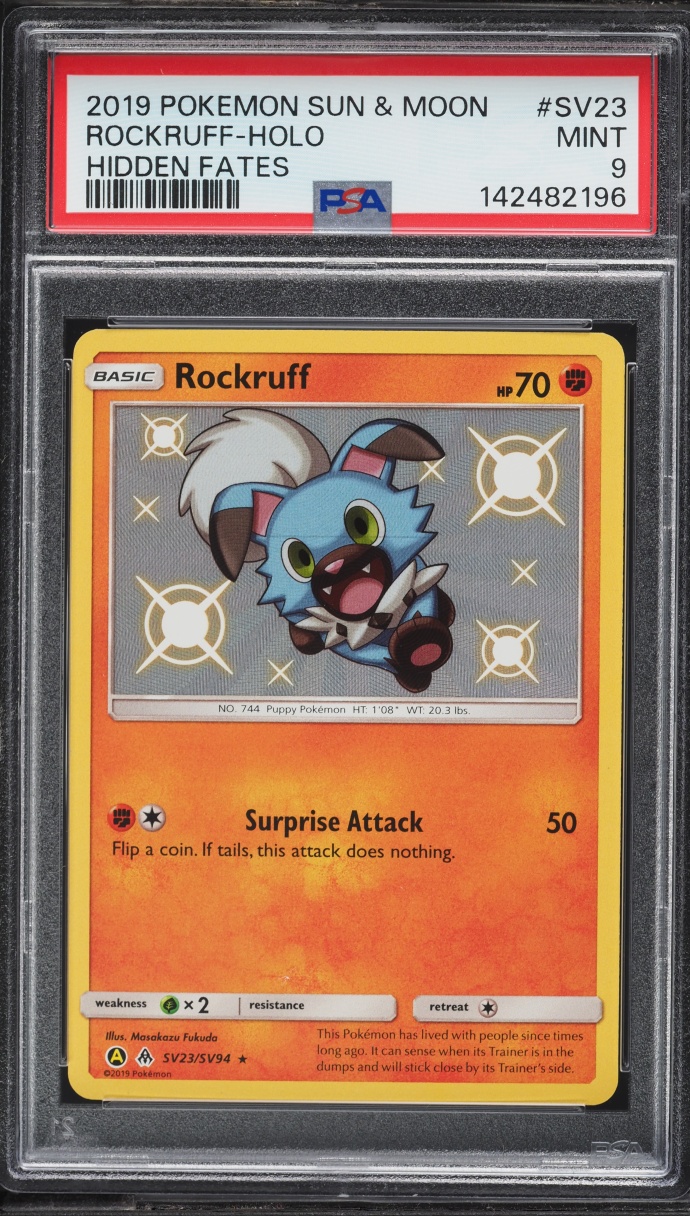 2019 Pokemon Sun & Moon Hidden Fates Shiny Rockruff #SV23 PSA 9 MINT
