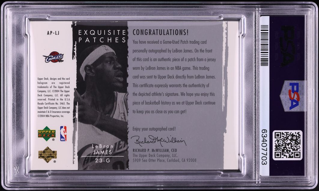2003 Exquisite Collection Patches LeBron James ROOKIE PATCH AUTO DNA 9 /100 #AP-LJ PSA 7.5 NM+