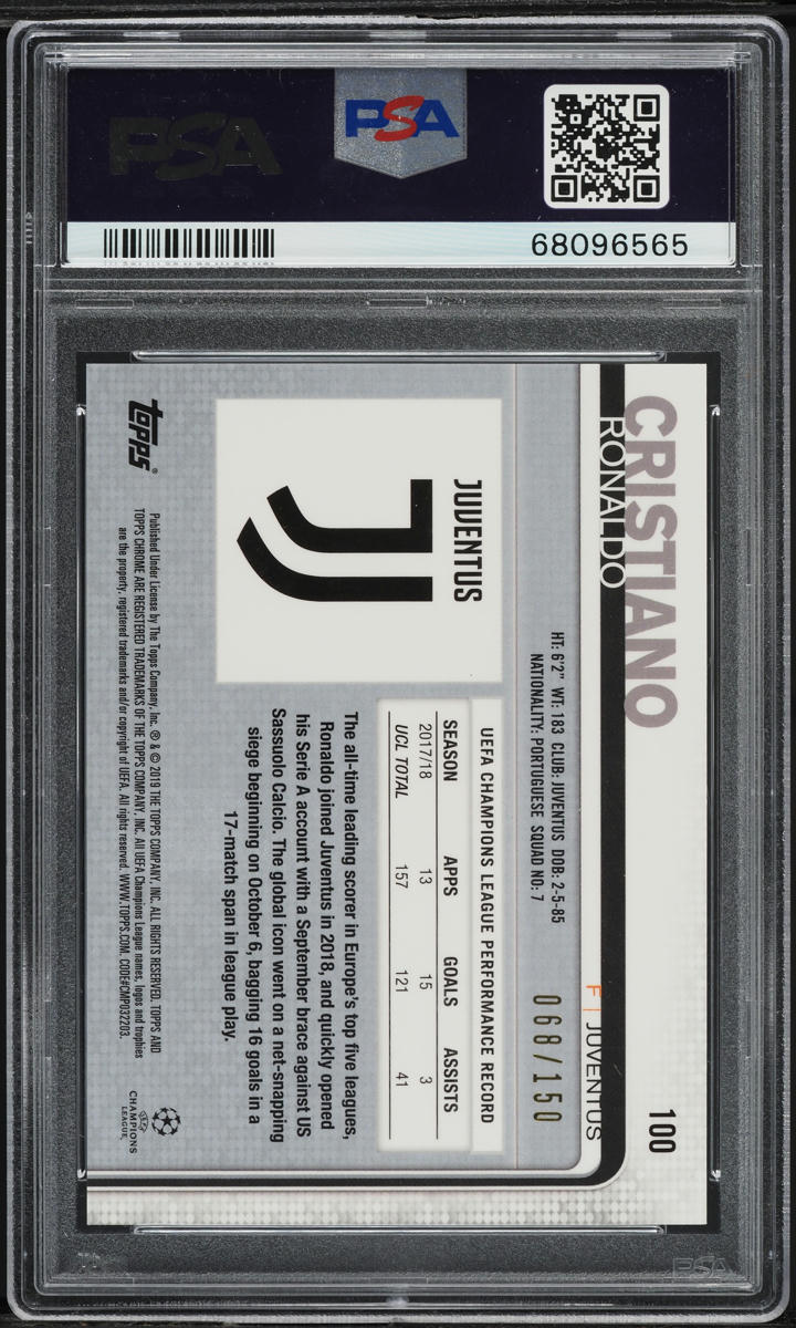 2018 Topps Chrome UEFA Champions League Blue Refractor Cristiano Ronaldo /150 #100 PSA 10 GEM