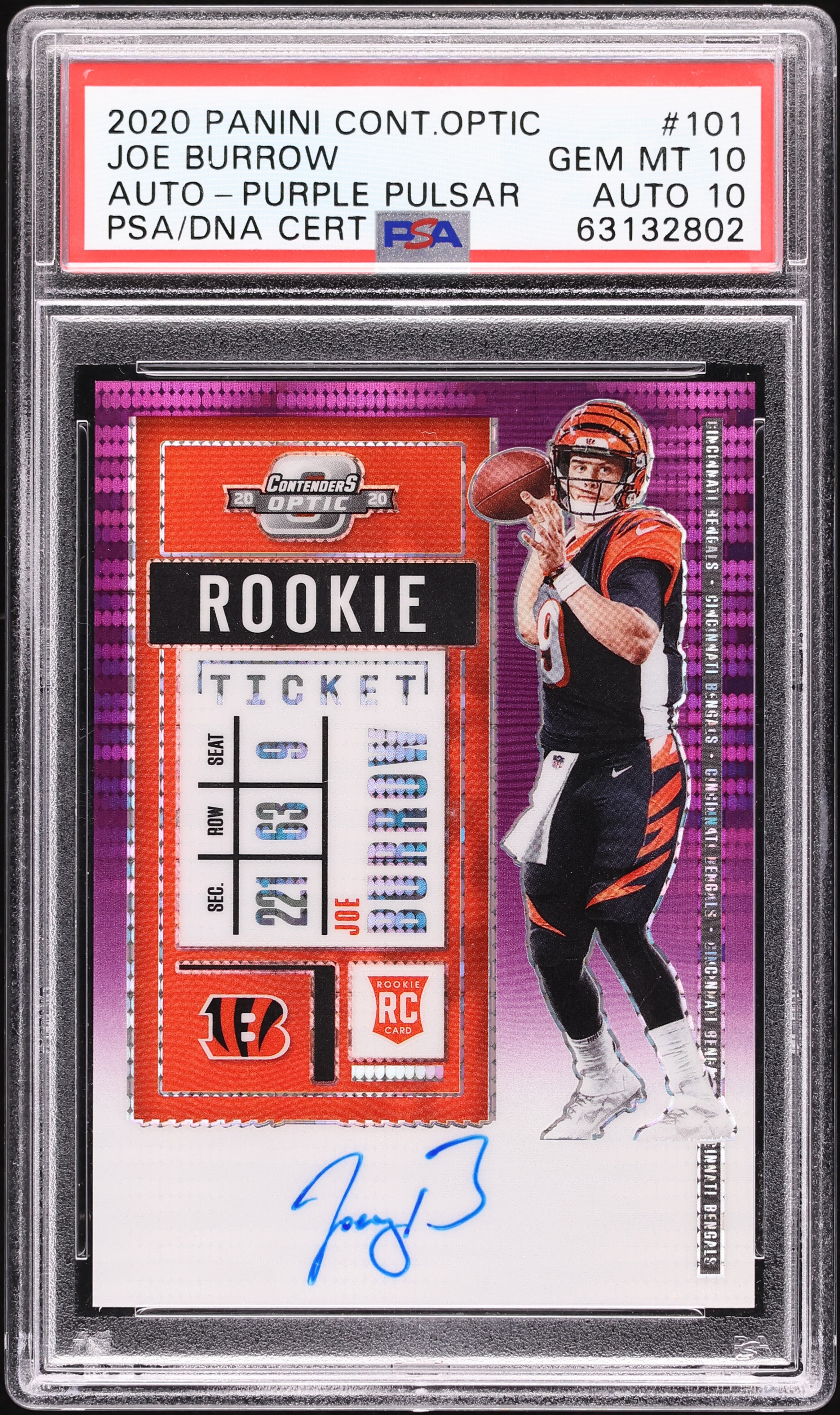 2020 Panini Contenders Optic Purple Pulsar Joe Burrow RC
