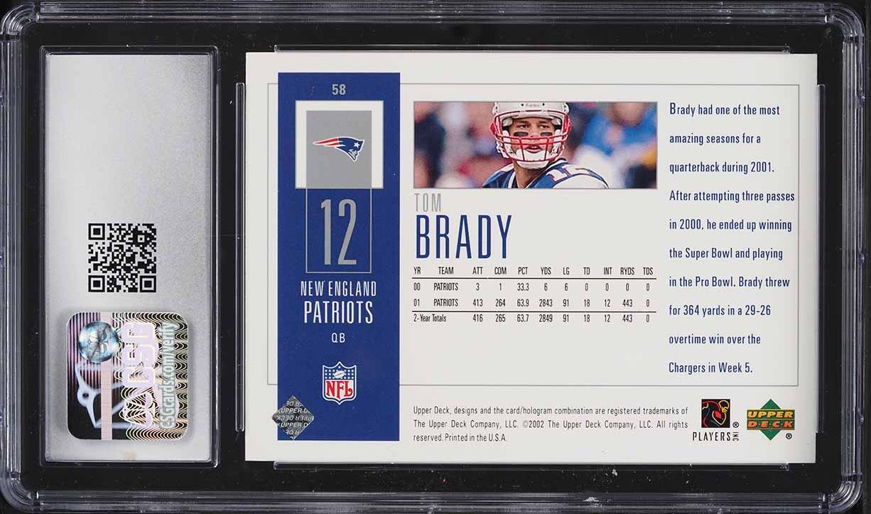 2002 Upper Deck Piece Of History Tom Brady #58 CSG 10 GEM MINT