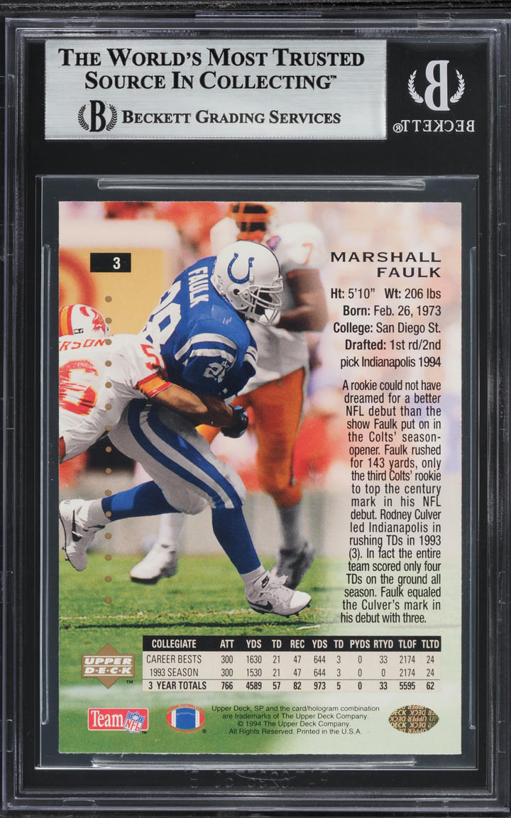 1994 SP Foil Marshall Faulk ROOKIE #3 BGS 8 NM-MT