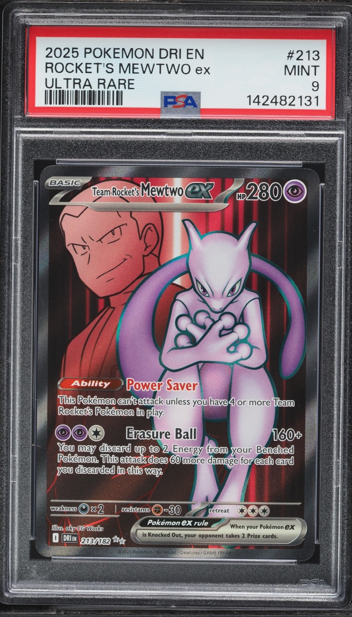 2025 Pokemon Scarlet & Violet Destined Rivals Full Art Team Rocket's Mewtwo Ex #213 PSA 9 MINT