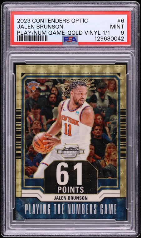 2023 Panini Contenders Optic Playing The Numbers Game Gold Vinyl Jalen Brunson 1/1 #6 PSA 9