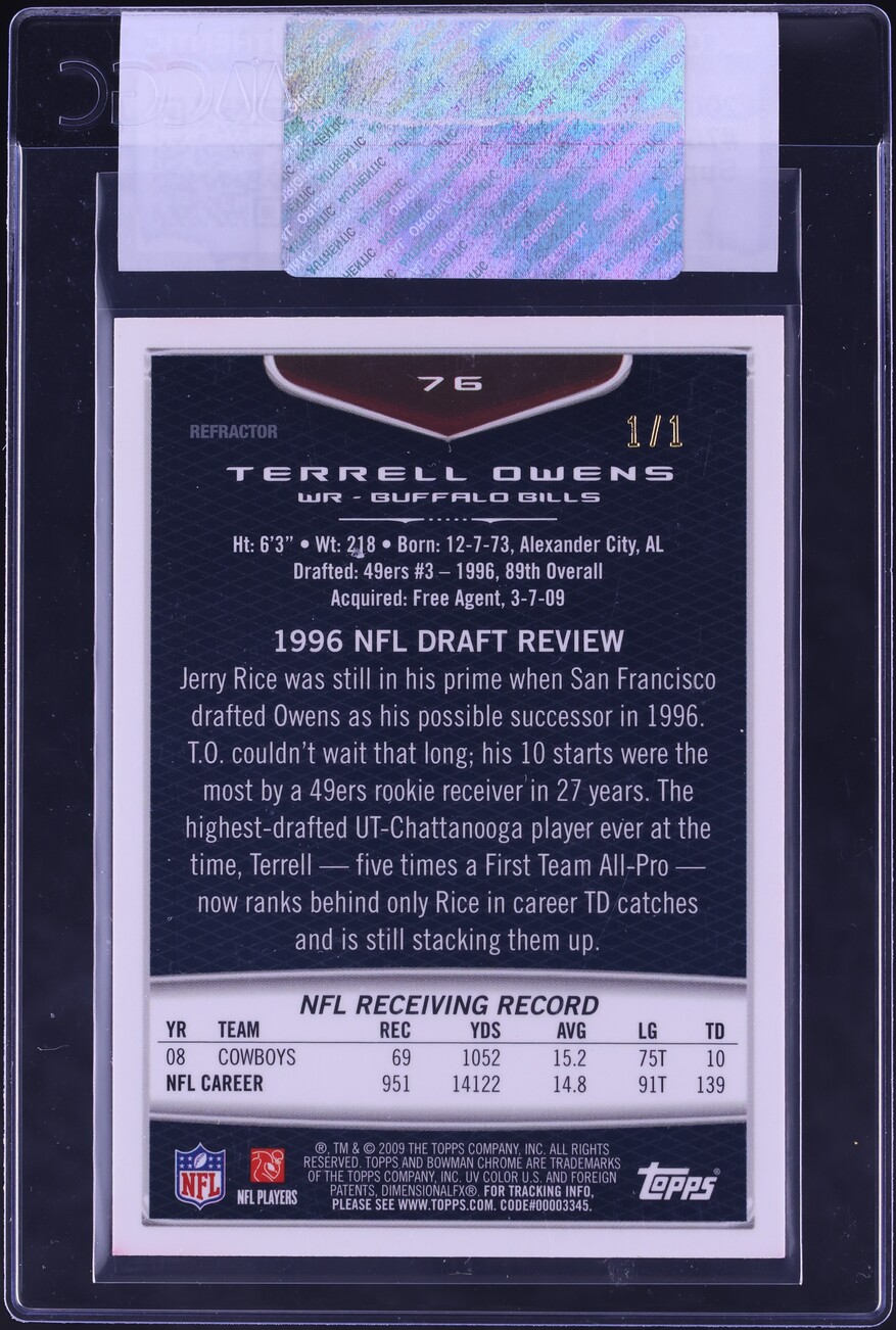 2009 Bowman Chrome Superfractor Terrell Owens 1/1 #76 CGC AUTH