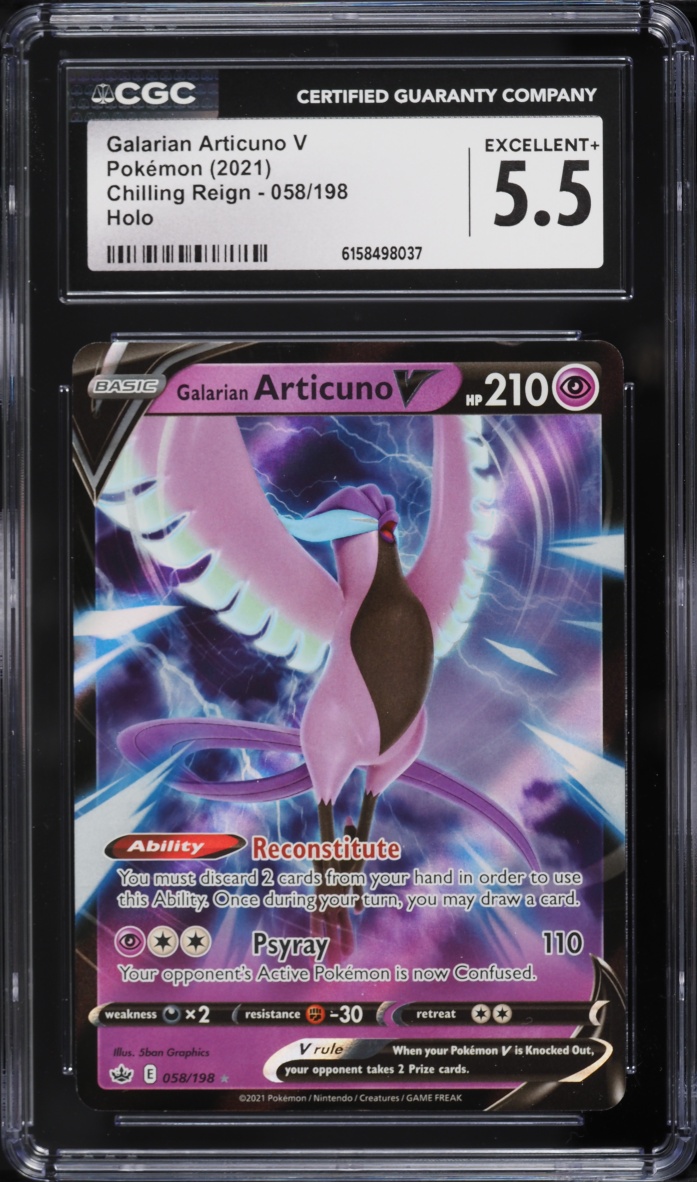 2021 Pokemon Sword & Shield Chilling Reign Alt Art Galarian Articuno V #58 CGC 5.5 EX+