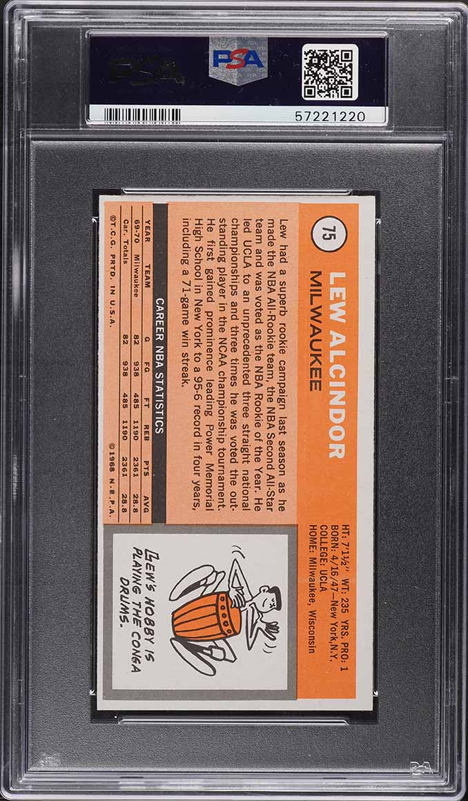 1970 Topps Basketball Lew Alcindor #75 PSA 7 NRMT