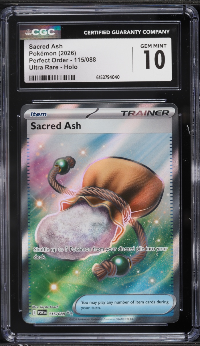 2026 Pokemon Mega Evolution Perfect Order Full Art Sacred Ash #115 CGC 10 GEM MINT