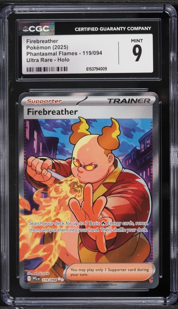 2025 Pokemon Mega Evolution Phantasmal Flames Full Art Firebreather #119 CGC 9 MINT