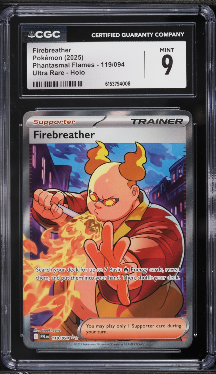 2025 Pokemon Mega Evolution Phantasmal Flames Full Art Firebreather #119 CGC 9 MINT