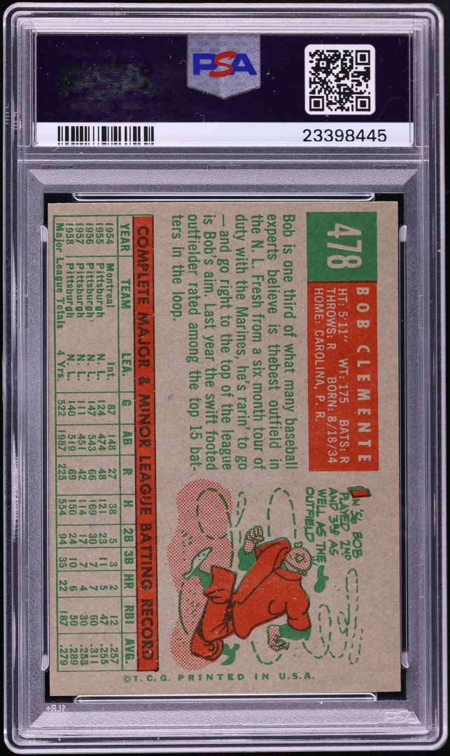 1959 Topps Roberto Clemente #478 PSA 8.5 NM-MT+ - Photo 2