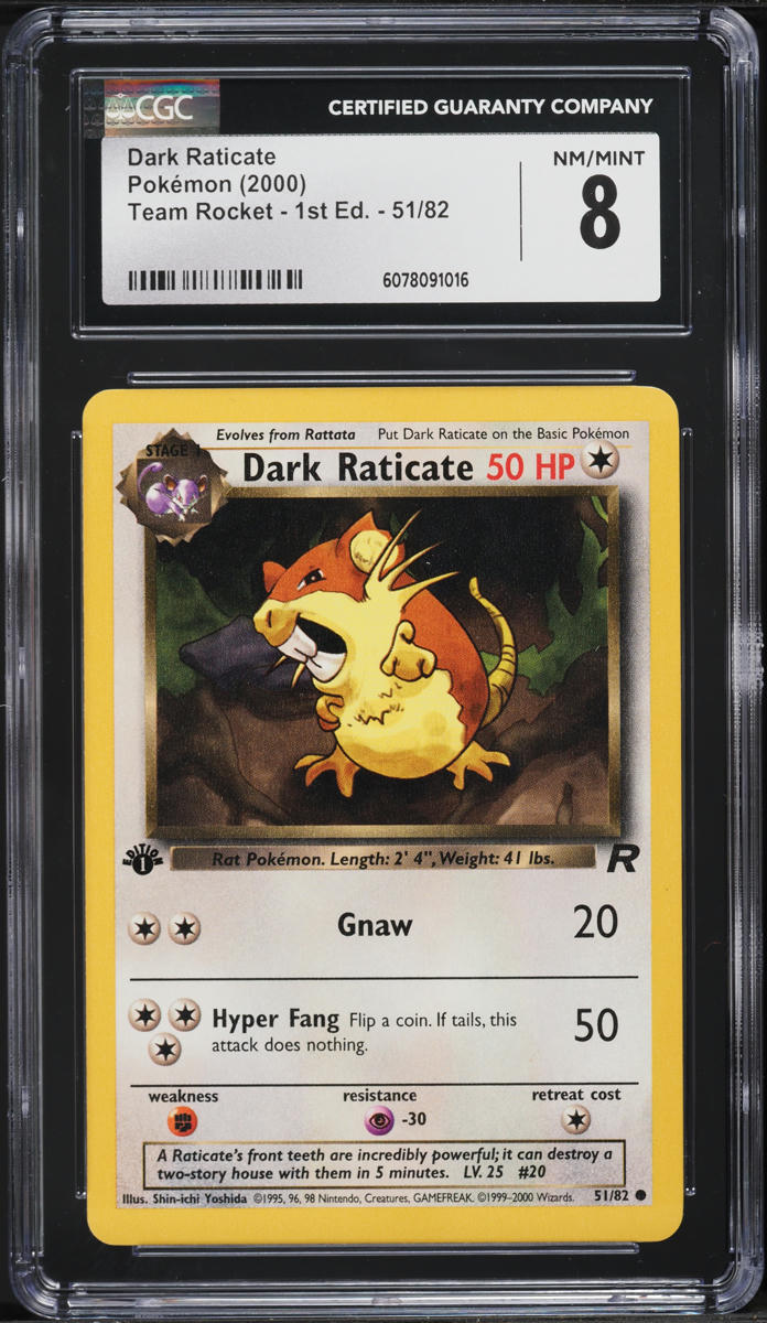 2000 Pokemon Team Rocket 1st Edition Dark Raticate #51 CGC 8 NM-MT