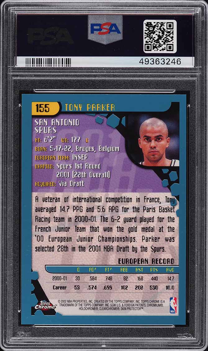 2001 Topps Chrome Tony Parker ROOKIE #155 PSA 10 GEM MINT