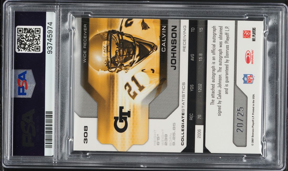 2007 Leaf Limited College Phenoms Calvin Johnson ROOKIE AUTO /25 #308 PSA 9 MINT