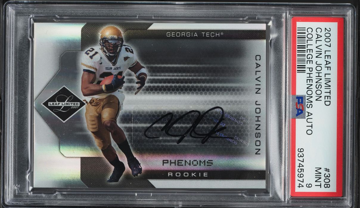 2007 Leaf Limited College Phenoms Calvin Johnson ROOKIE AUTO /25 #308 PSA 9 MINT