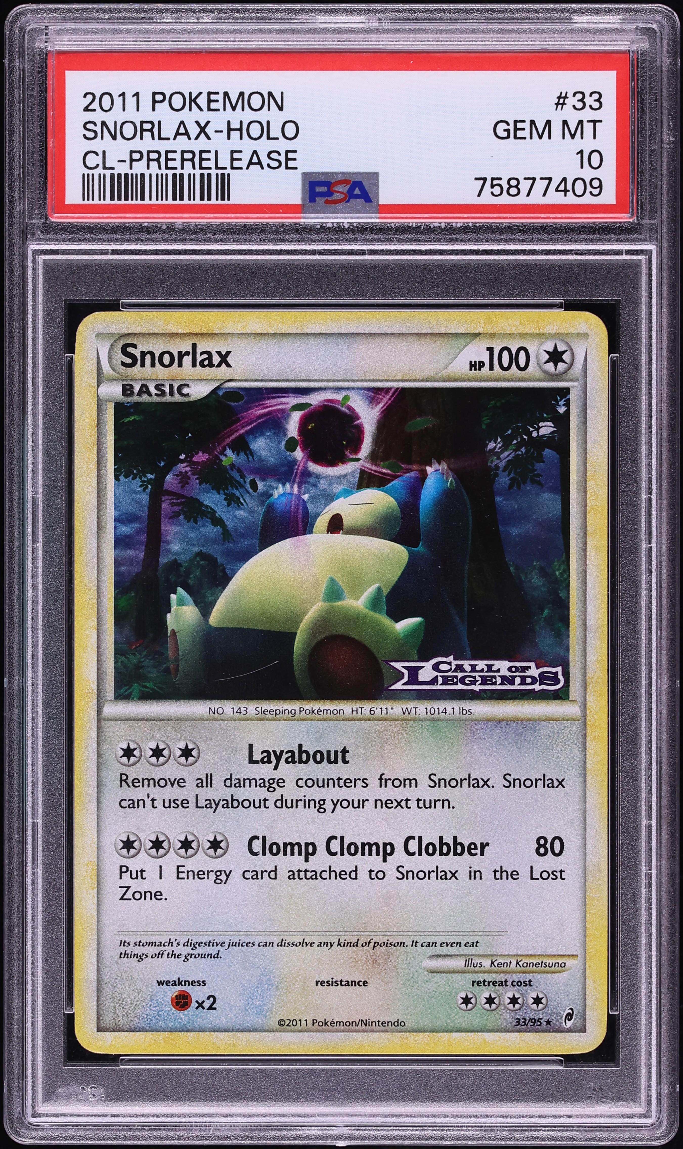 2011 Pokemon Call Of Legends Prerelease Holo Snorlax #33 PSA 10 GEM MINT