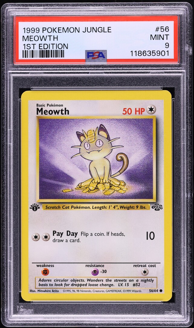 1999 Pokemon Jungle 1st Edition Meowth #56 PSA 9 MINT