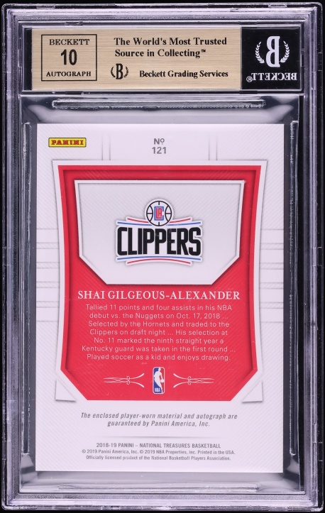 2018 National Treasures Shai Gilgeous-Alexander ROOKIE PATCH AUTO /99 #121 BGS 9.5 GEM MINT