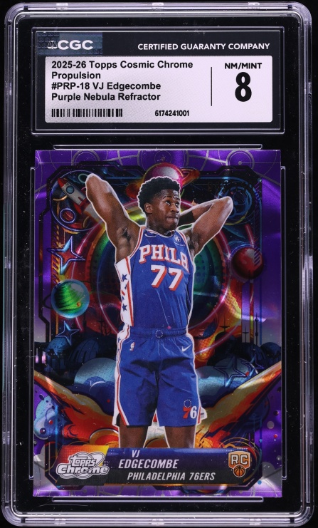 2025 Topps Chrome Cosmic Propulsion Purple Nebula Ref. VJ Edgecombe ROOKIE /150 #PRP-18 CGC 8