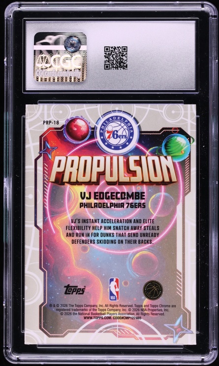 2025 Topps Chrome Cosmic Propulsion Purple Nebula Ref. VJ Edgecombe ROOKIE /150 #PRP-18 CGC 8