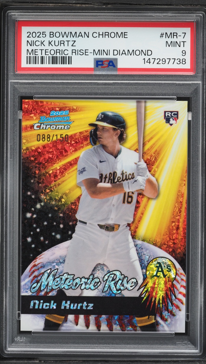2025 Bowman Chrome Meteoric Rise Mini Diamond Nick Kurtz ROOKIE /150 #MR-7 PSA 9 MINT