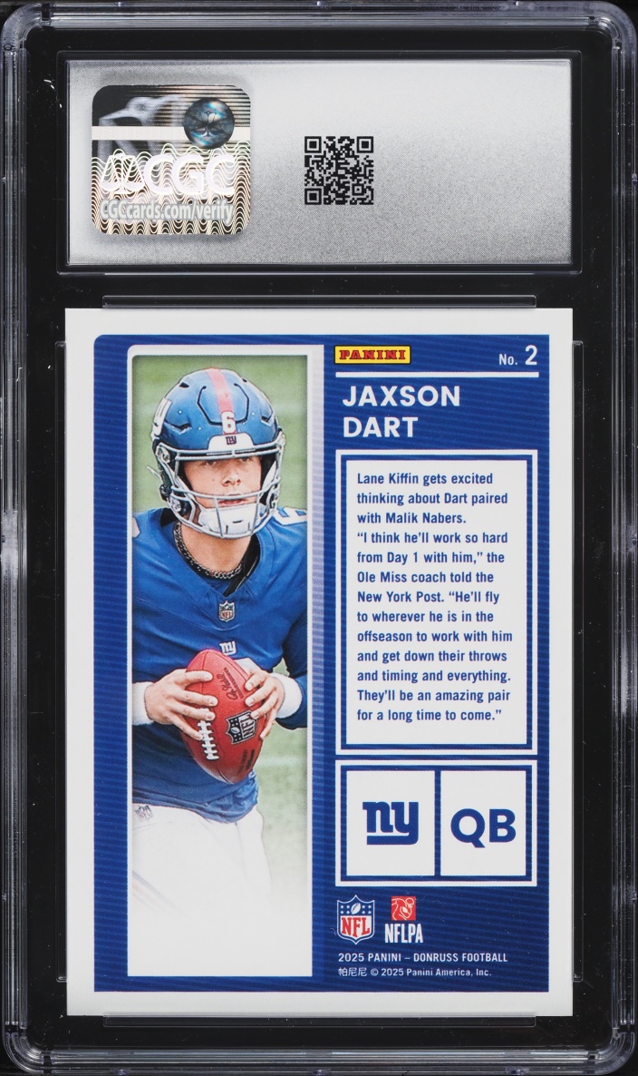 2025 Donruss The Rookies Jaxson Dart ROOKIE #2 CGC 9 MINT