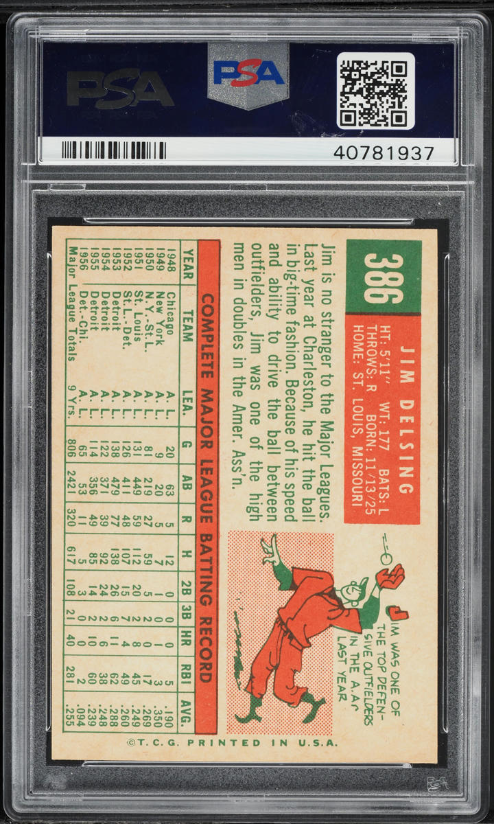 1959 Topps Jim Delsing #386 PSA 9 MINT