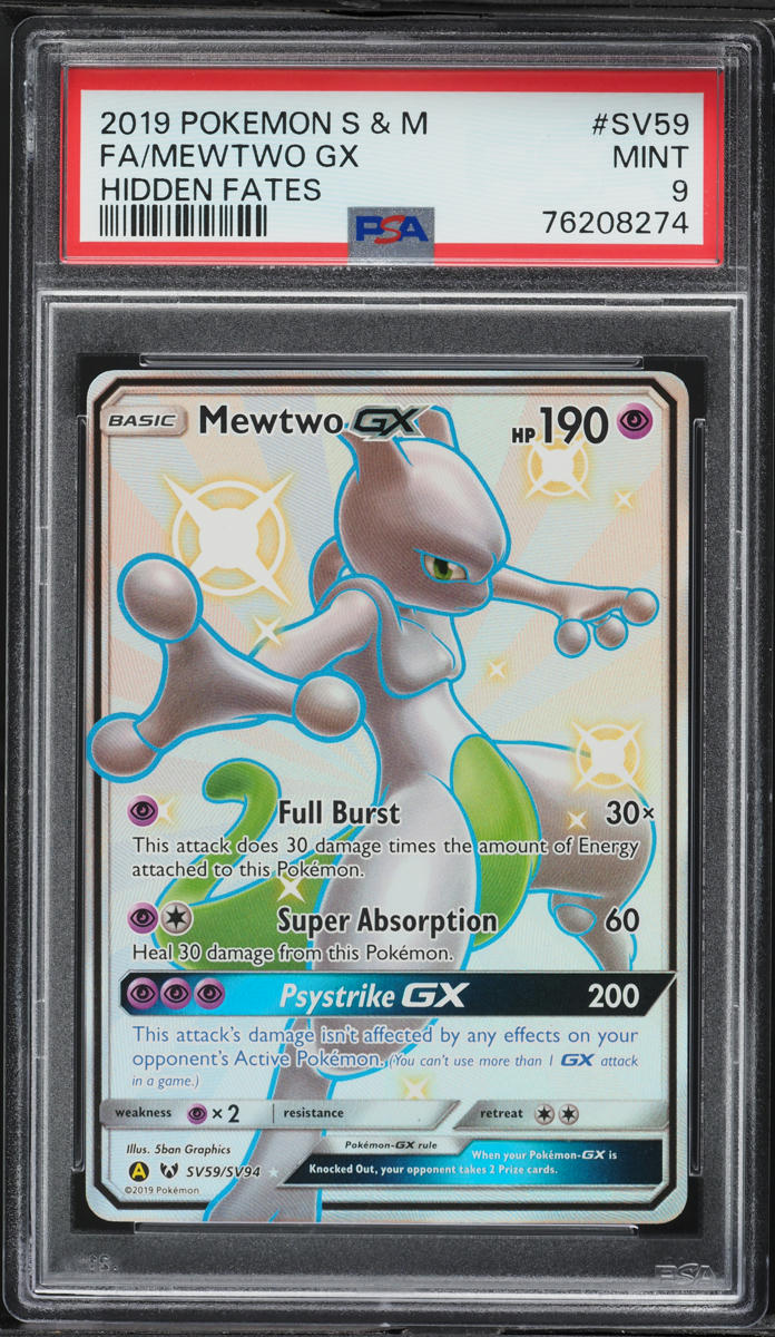 2019 Pokemon Sun & Moon Hidden Fates Full Art Mewtwo GX #SV59 PSA 9 MINT