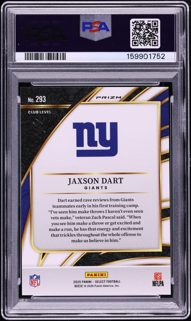 2025 Select Club Level Black Shock Jaxson Dart ROOKIE 1/1 #293 PSA 10 GEM MINT