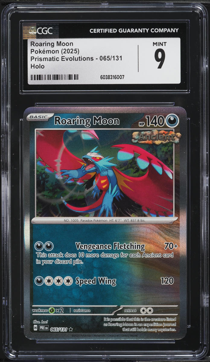 2025 Pokemon SV Prismatic Evolutions Holo Roaring Moon #65 CGC 9 MINT