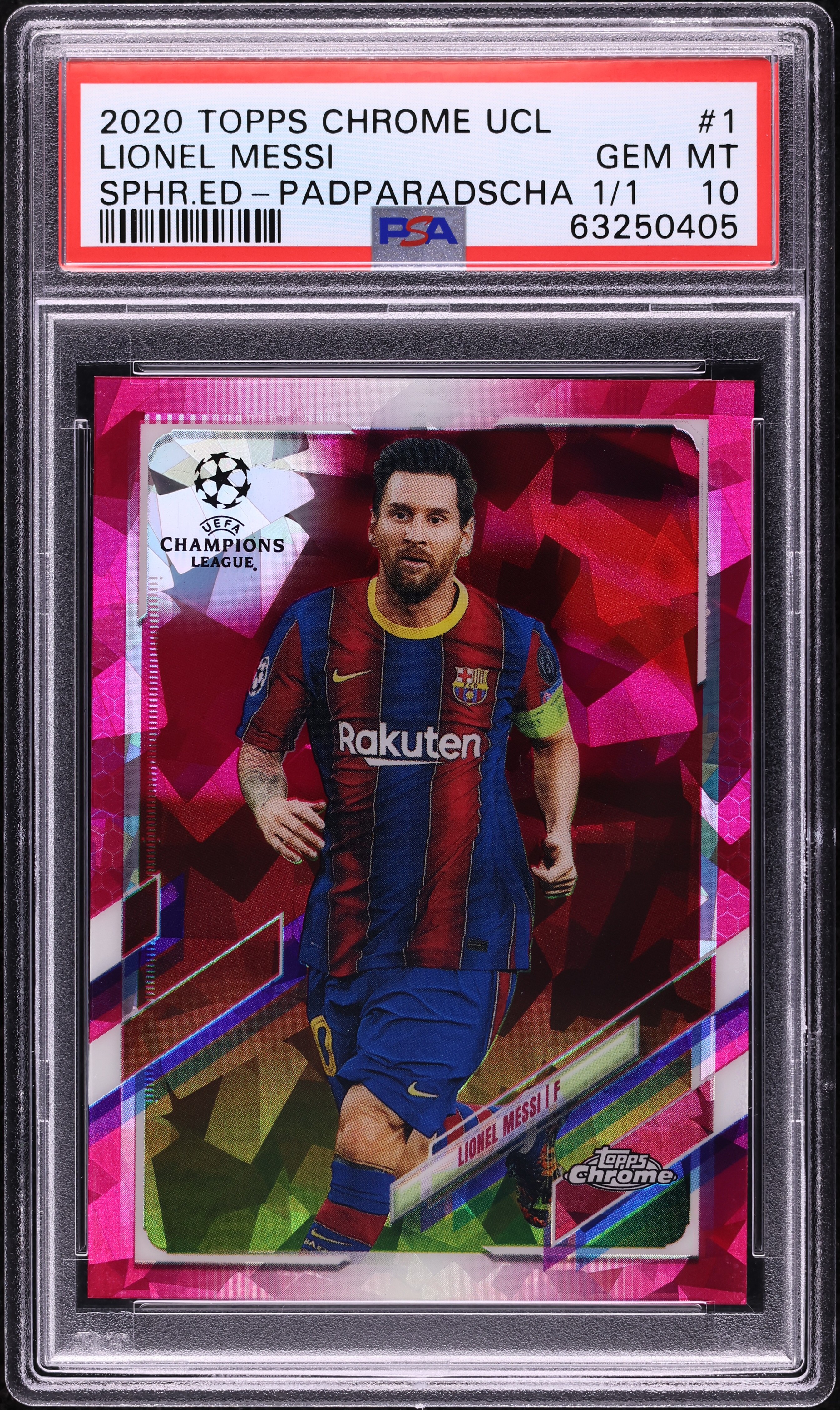 2020 Topps Chrome UEFA Sapphire Padparadscha Lionel Messi 1/1 #1