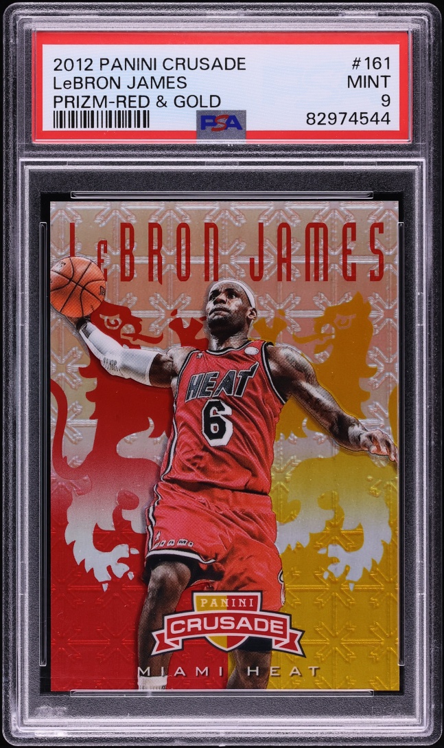 2012 Panini Crusade Red & Gold Prizm LeBron James /99 #161 PSA 9 MINT - Photo 1