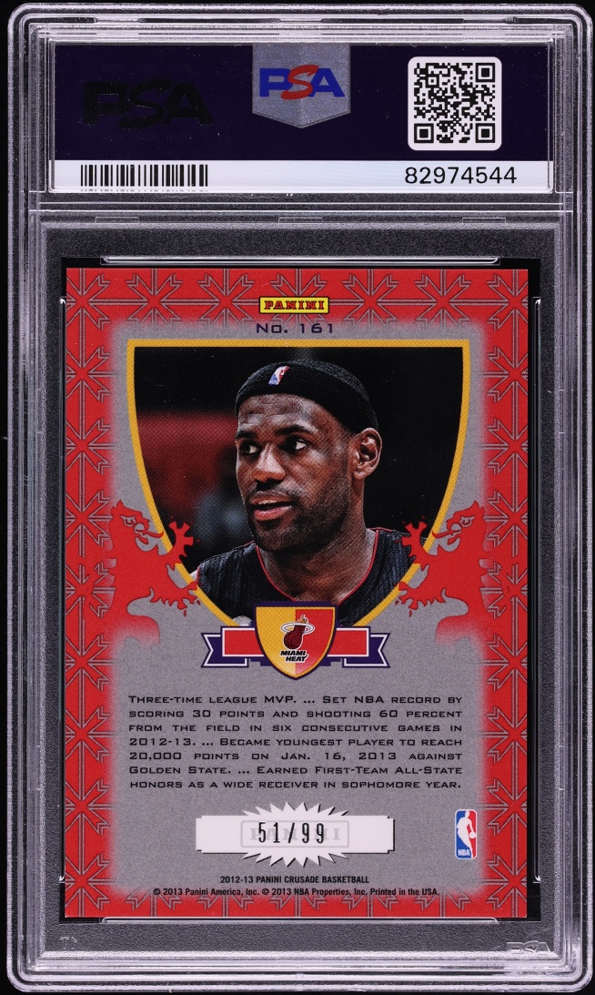 2012 Panini Crusade Red & Gold Prizm LeBron James /99 #161 PSA 9 MINT - Photo 2